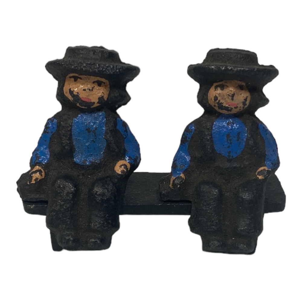 Vintage John Wright Cast Iron Amish 2 Boys on Bench 1997 Fig. A265